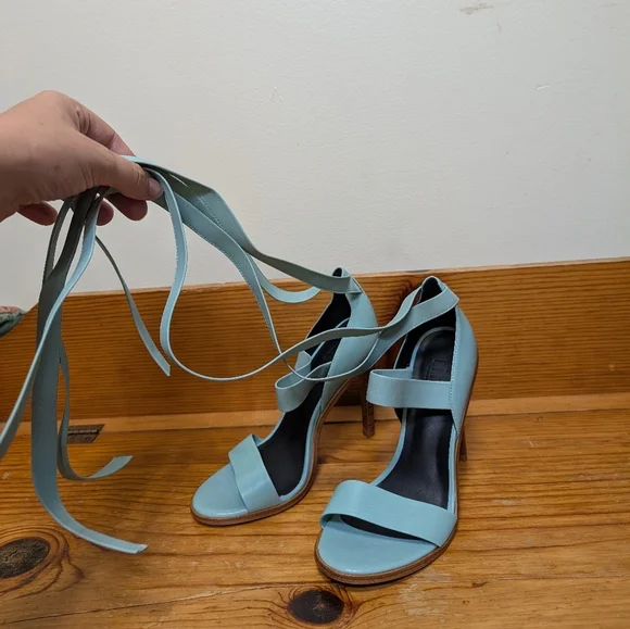 Tibi Italy Lace-Up Heeled Sandals | Light Blue Leather | Size 36 (US 5.5-6) | - Picture 2 of 4